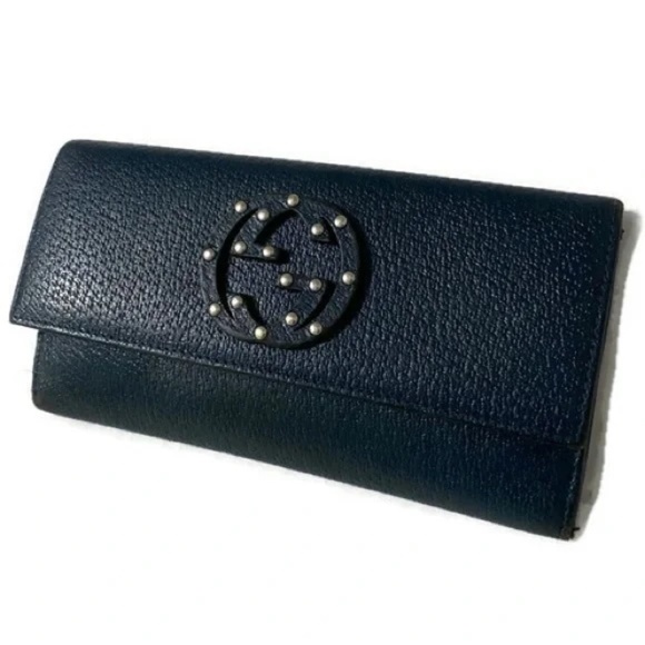 Gucci Interlocking GG's Silver Studded Black Leather Wallet - Picture 1 of 8